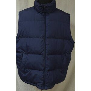 Lands End Mens 3XL Tall Dark Blue Zip Quilted Lined Down Feather Puffer Vest